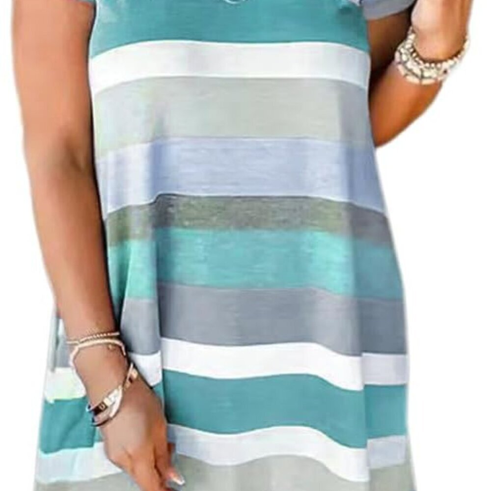 Women's Striped T Shirt Dress Cotton Midi Casual Pocket Summer
